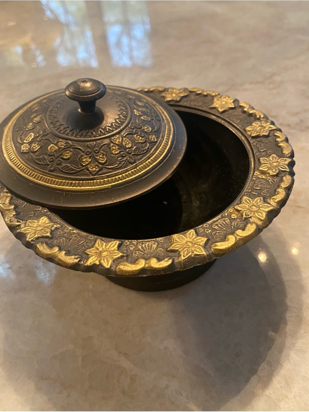 Ornate Black and Gold Decorative Serving Bowl with Lid